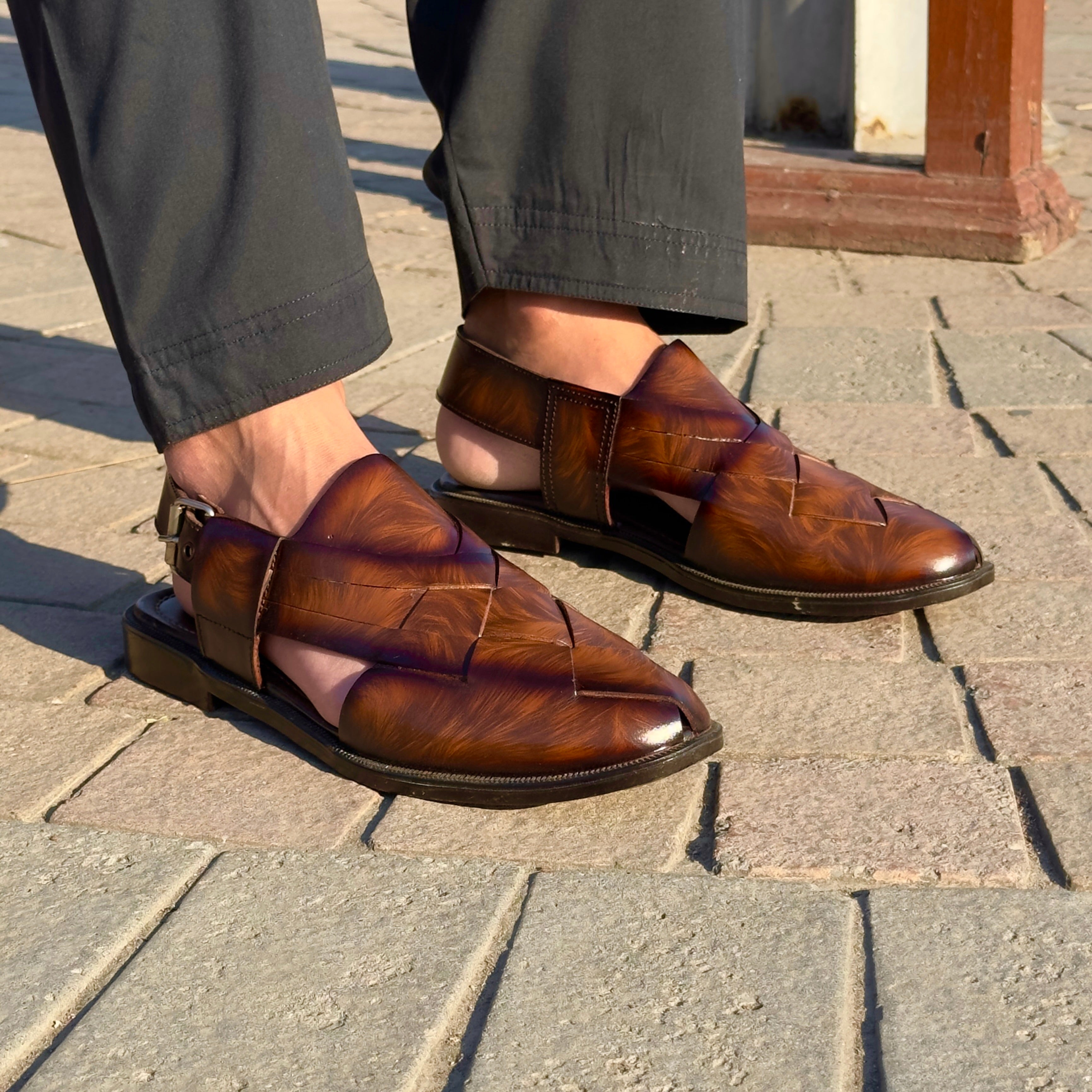 Babar-sheer staped leather peshawari sandal