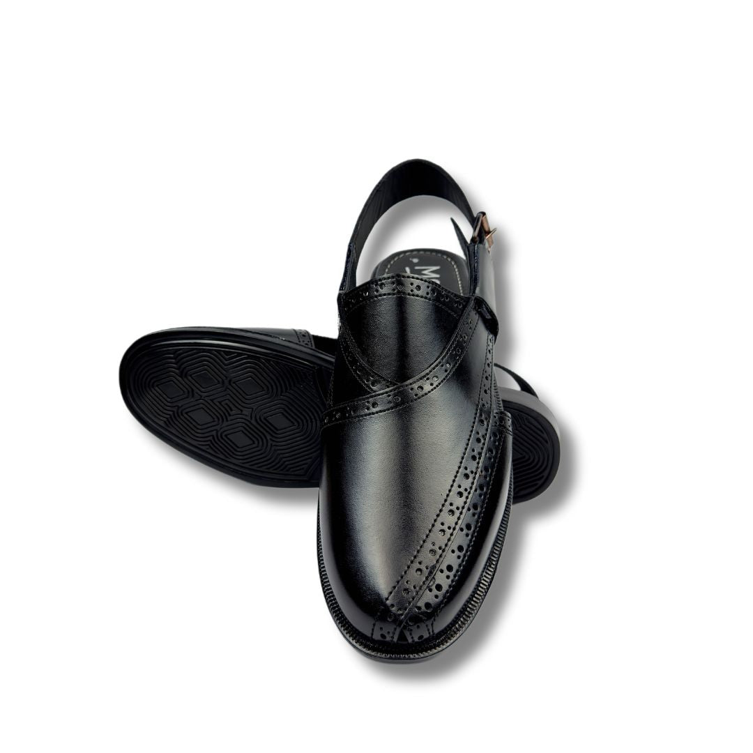 Black leather peshawari sandal