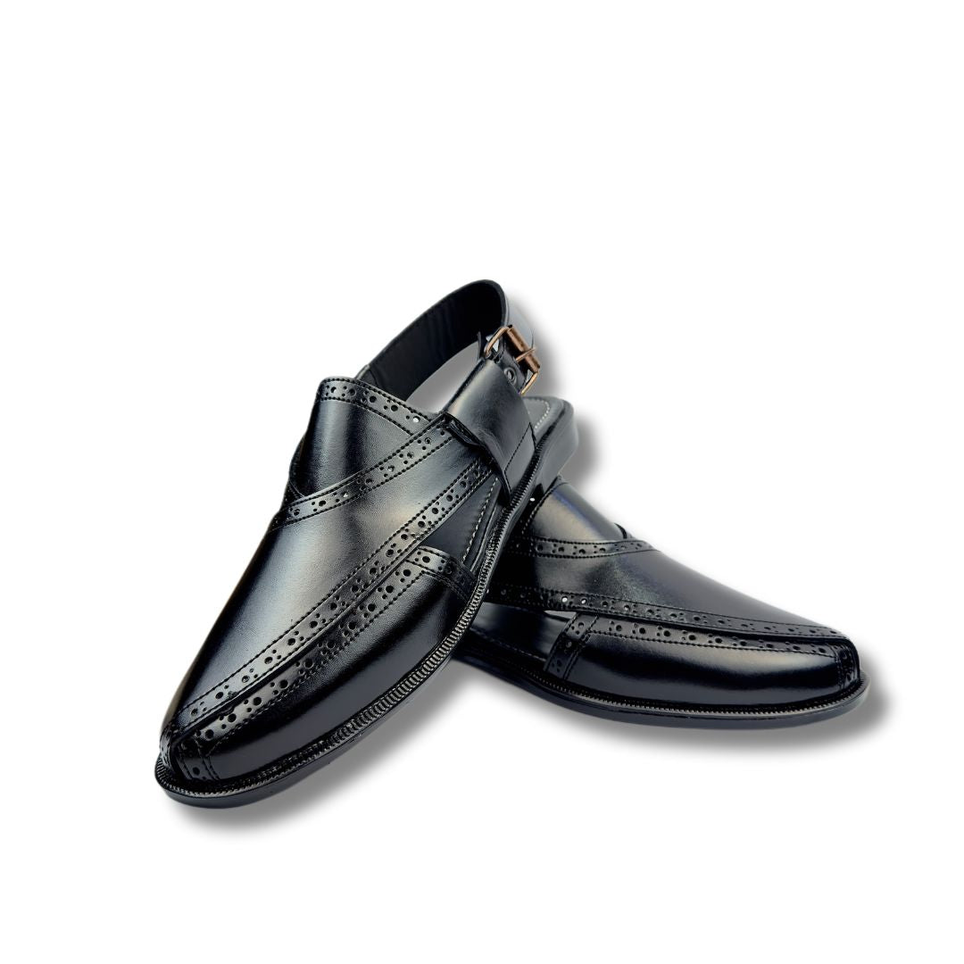 Black leather peshawari sandal