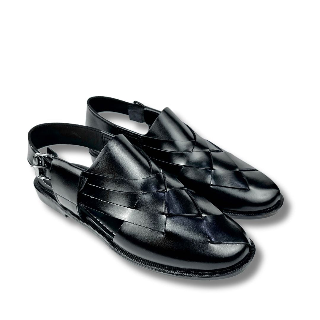 BLACK STRAP LEATHER PESHAWRI SANDAL